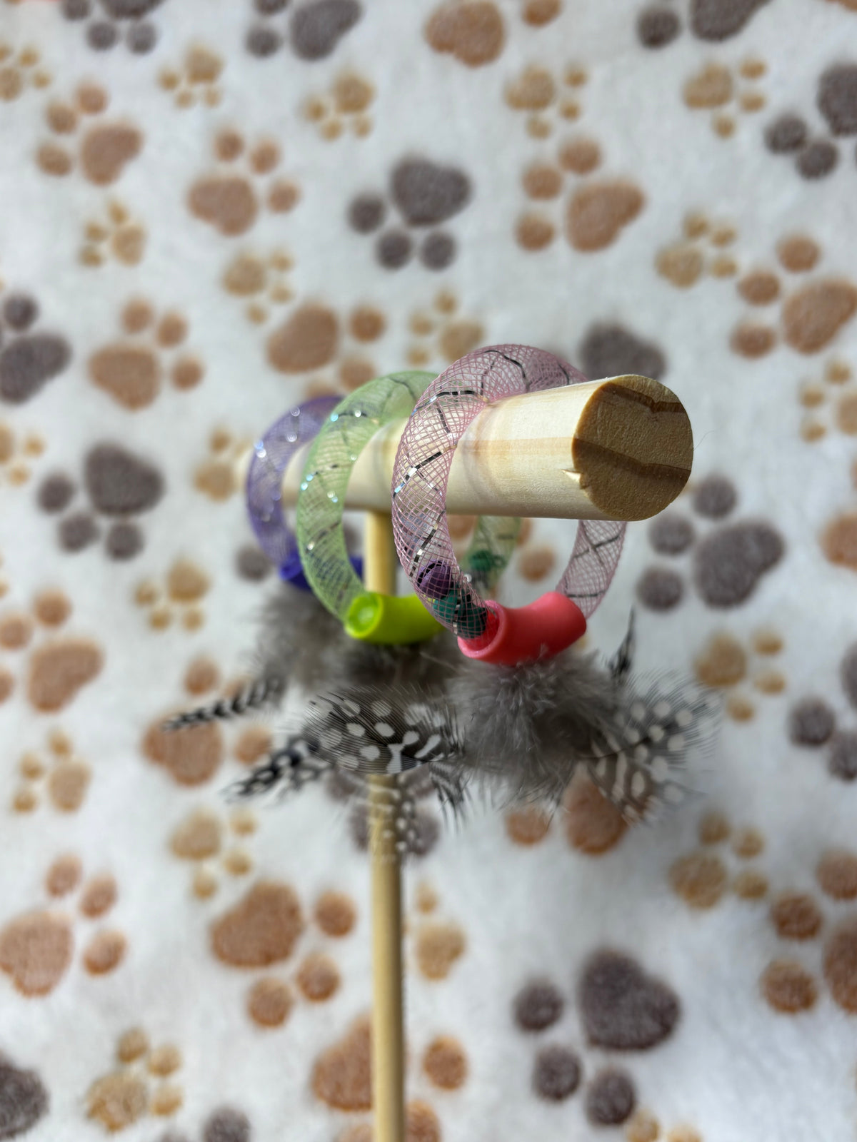 Multi-Color Cat Toy With Guinea Fowl Feathers
